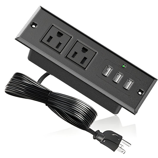 Recessed Power Strip Flush Mount Desk Outlet - 2 AC Outlets & 3 USB-A Ports, Desktop Power Station with Indicator Light, 4.92FT Extension Cord for Side Table Sofa Table Nightstand