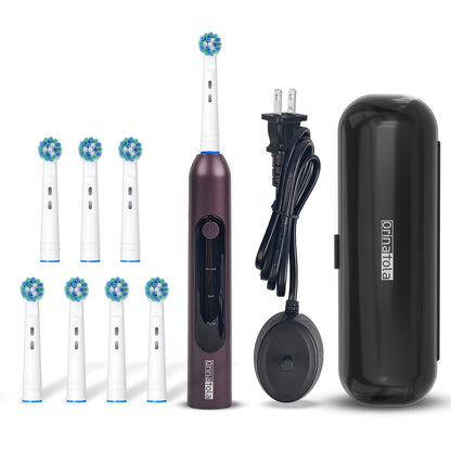 Rotating Electric Toothbrush with 8 Replacement Heads – Wireless Induction Charging, 3 Cleaning Modes, IPX7 Waterproof, Oral Care Gift for Family, Friends & Parents – Blue, Purple, Black
