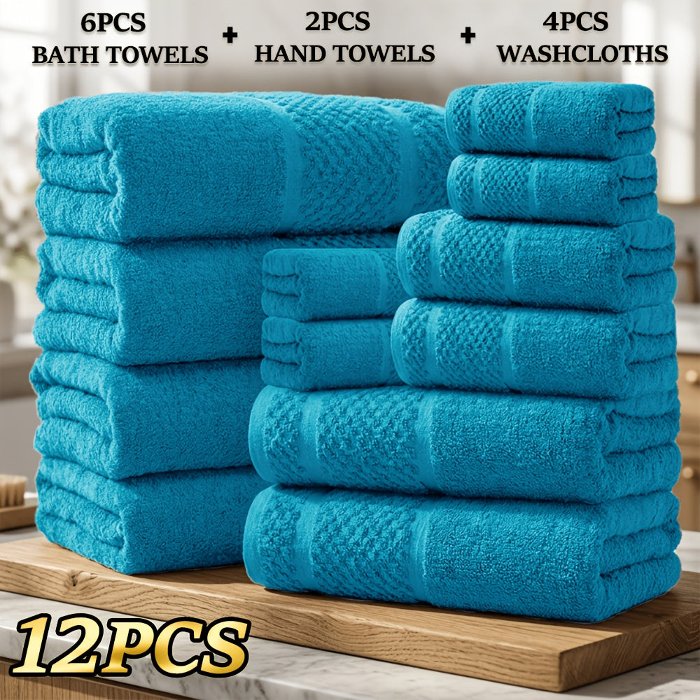 18/16/12pcs Bath Towel Set/12pcs Hand Towels Set, 450GSM, Solid Color Cotton Blended Towels, New Fall Spring Collection, Absorbent, Soft And Comfortable, Bathroom Supplies, Towels for Travel, Shower And Hotel