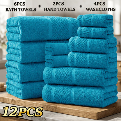 18/16/12pcs Bath Towel Set/12pcs Hand Towels Set, 450GSM, Solid Color Cotton Blended Towels, New Fall Spring Collection, Absorbent, Soft And Comfortable, Bathroom Supplies, Towels for Travel, Shower And Hotel