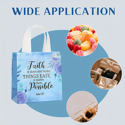 32/64pcs Religious Gift Bags With Handles In 8 Designs, Reusable Flower Bible Verse Gift Bags Bulk For Women & Girl, Non Woven Tote Bag For Church, Wedding, Birthday & Party Supplies