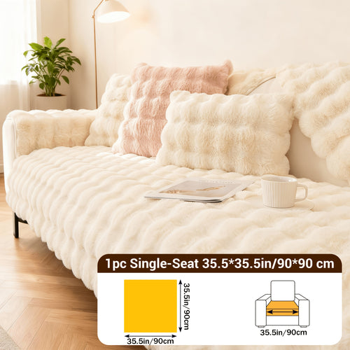 Bubble Soft Faux Rabbit Sofa Cover - Non-Slip 3/4 Seat Stretchable Slipcover Durable Furniture Protector Breathable Sofa Cover for Living Room, Bed, Dorm (Beige/Dark Grey/Khaki, 35.5X71/83Inch) - Comfortable Home Decoration, Warm And Easy to Clean