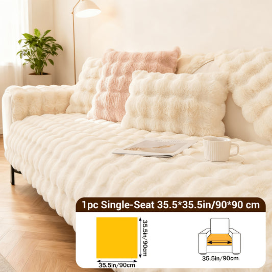 Bubble Soft Faux Rabbit Fur Sofa Cover - Non-Slip Silicone Backing Stretchable Slipcover Pet Friendly Machine Washable for Living Room Bedroom Dorm, 4 Colors Multiple Sizes