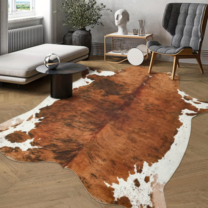 Imitation Cowhide Rug, 6.2 X 5.2 Feet, Animal Print Rug, Suitable for Bedroom Living Room, Western Style Decoration Dining Room Office Rug, Animal Skin Rug, Brown