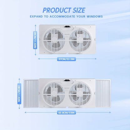 9" Twin Window Fan Manual Control Or Remote Control, 2-Speed/3-Speed Expandable Dual Window Fan for Indoor Use