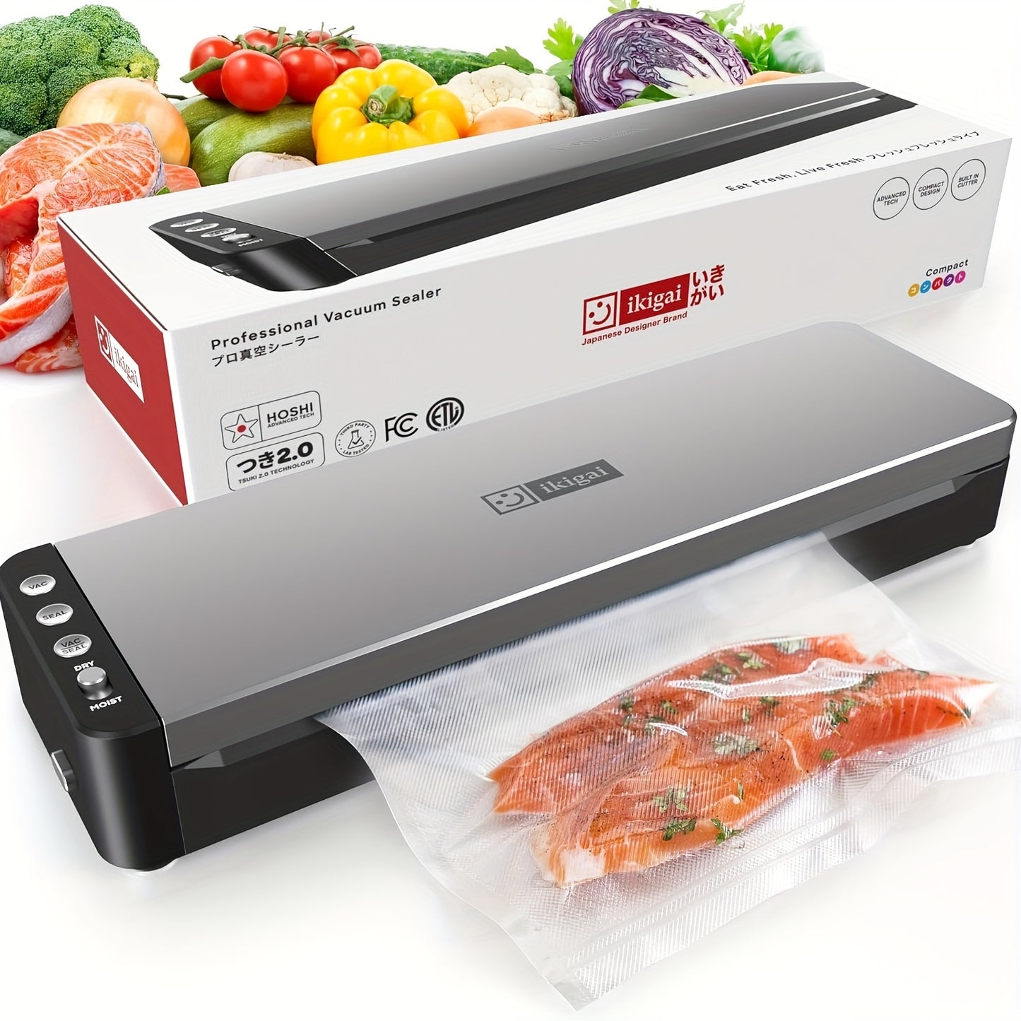 Ikigai V10 Pro Vacuum Sealer Machine, 80kPa Powerful Suction Automatic Food Vacuum Sealer, Dry/Wet Modes, Easy-to-Clean, Engineered to Enhance Your Lifestyle