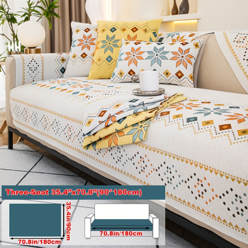 1pc of Bohemian-Style Sofa Mat Suitable for Any Season, Featuring a Easy And Modern Design, Pet-Friendly Materials, And Resistance to Slipping And Scratching, Serving As a Protective Cover for Home Decor