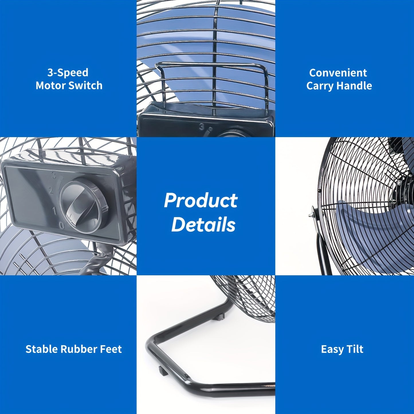 High-Velocity Industrial Floor Fan 9/20 Inch With 3 Speeds, Metal Construction And Blades, Ideal For Industrial & Commercial Spaces