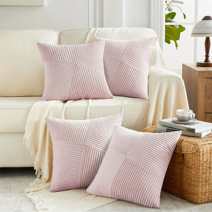 Throw Pillow Covers 18x18 Set of 4 - Boho Decorative Cushion Covers for Couch Sofa Bed, Soft Corduroy Textured Square Pillow Cases, Neutral Farmhouse Home Decor - Navy Blue Pink Mustard Sage Rust