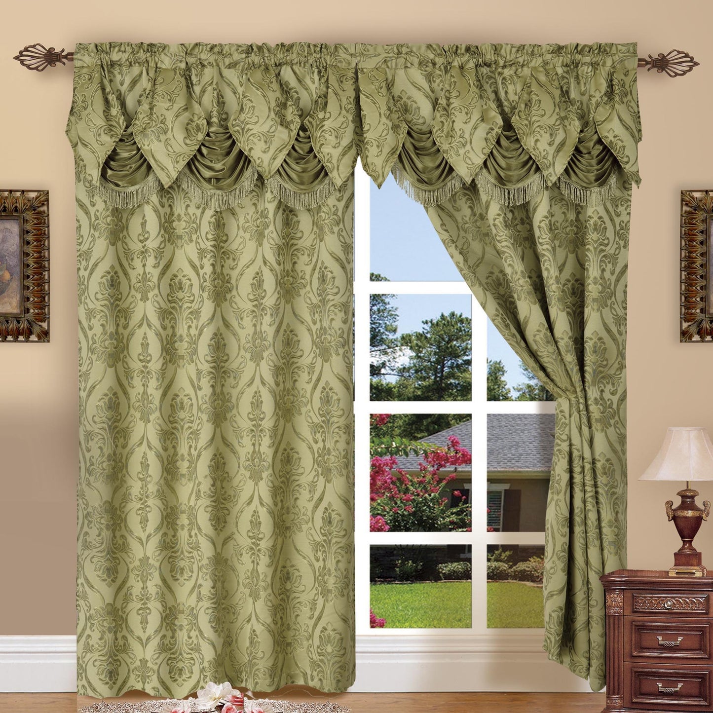 Elegant Comfort Luxury 2pc Fancy Penelope Jacquard Design Room Darkening 54 x 84 inch Rod Pocket Curtain Panel Set With Attached Waterfall Valance Machine Washable for Living Room, Bedroom, Study, Home Office, Curtains for Living Room, Bedroom Elegance, C