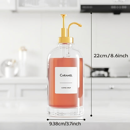 4pcs Coffee Bar Accessories Glass Bottles, 16.9oz Coffee Syrup Dispenser, Glass Syrup Dispenser with Labels, Food Pump Dispenser, Suitable for Kitchen (Golden/Silvery/Black)