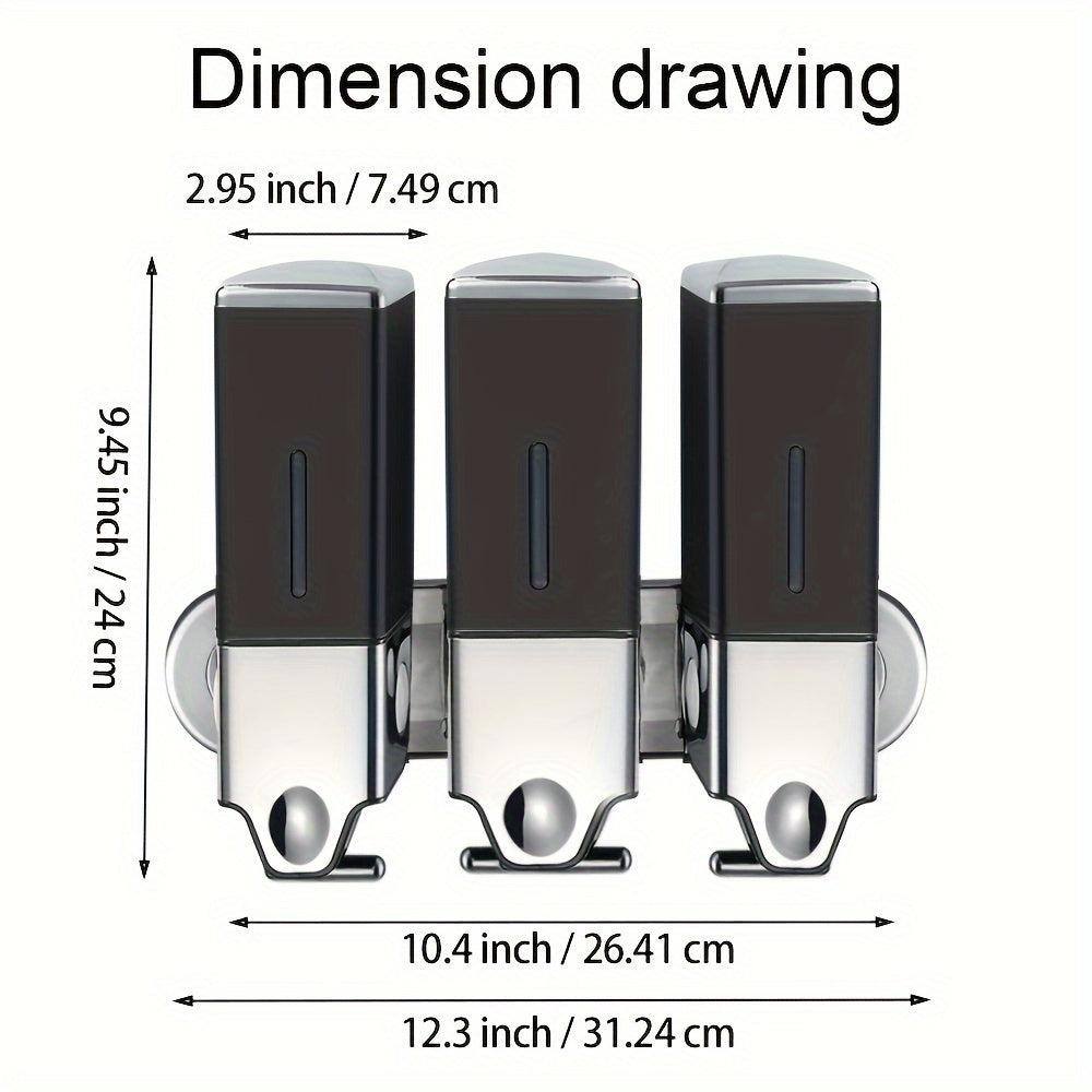 Shampoo, Shower Gel and Conditioner Dispenser Drill Free with Adhesive.No-Drill 3pcs 16.91oz Wall Mounted soap Dispenser for Bathroom and Kitchen.