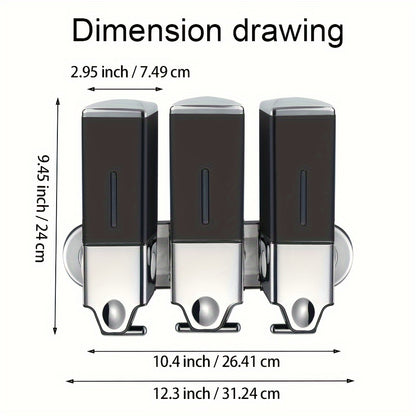 Shampoo, Shower Gel and Conditioner Dispenser Drill Free with Adhesive.No-Drill 3pcs 16.91oz Wall Mounted soap Dispenser for Bathroom and Kitchen.