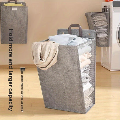 Wall Mounted Laundry Hamper Foldable Oxford Cloth with Lid | Space Saving Clothes Storage Basket for Bedroom Bathroom Living Room | Large 22x15 Inch Multi-Purpose Organizer Gray