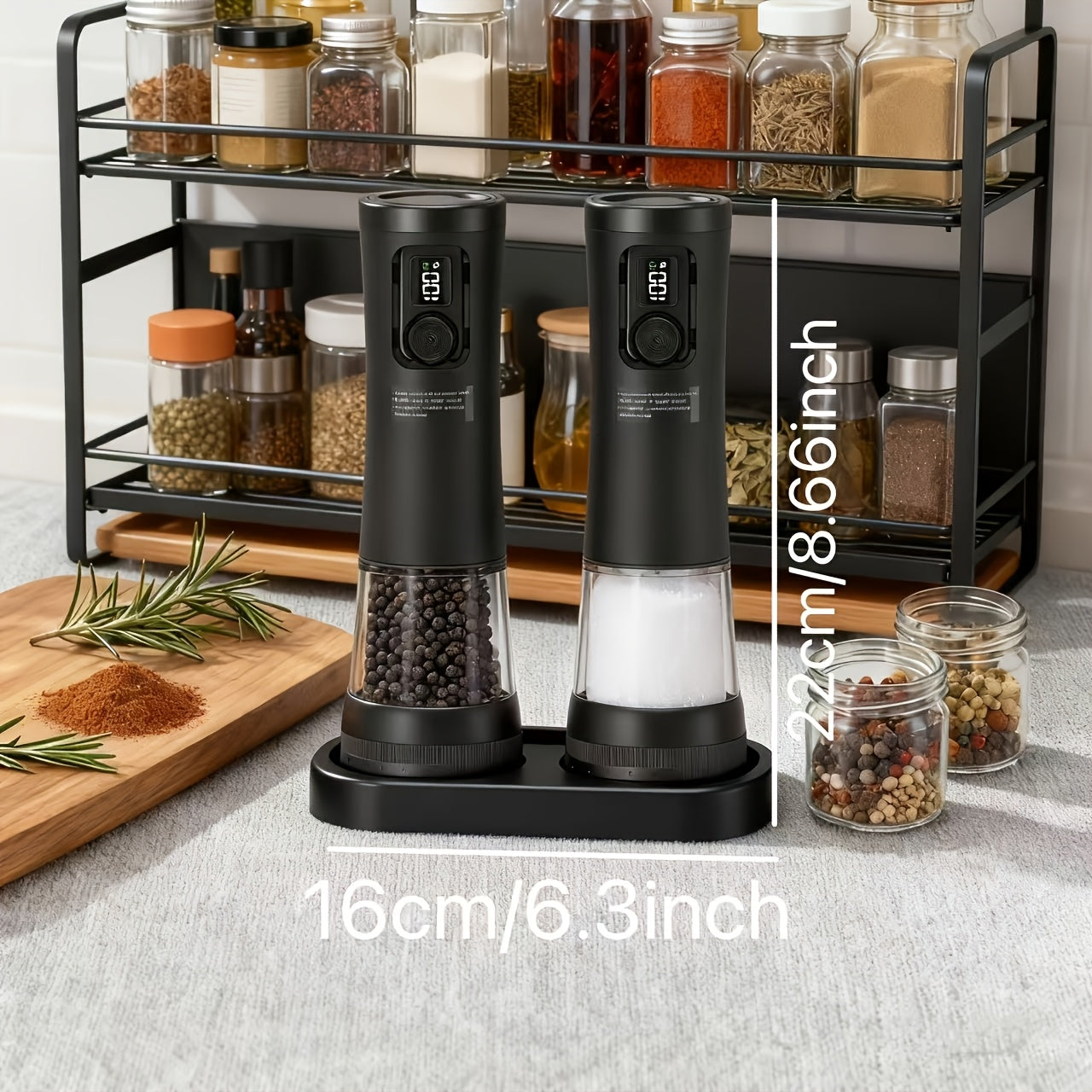 [Kitchen Gift] Rechargeable Electric Salt And Pepper Grinder Set - Extra Large Capacity With Base - Automatic Pepper And Sea Salt Grinder Set With Adjustable Roughness And LED Display - Kitchen Gift