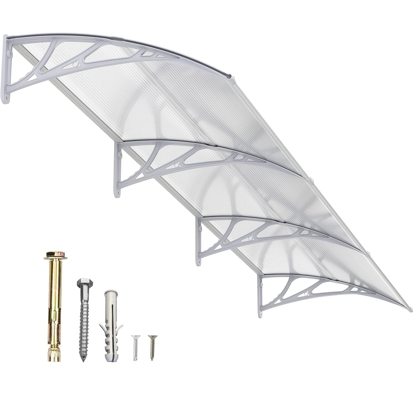 Polycarbonate Window Awning Door Canopy - UV Rain Snow Sun Protection Overhang for Doorways, Patio & Windows, Multiple Sizes, Black/Gray Bracket with Blue/Clear/Brown Board