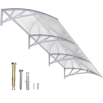 Polycarbonate Window Awning Door Canopy - UV Rain Snow Sun Protection Overhang for Doorways, Patio & Windows, Multiple Sizes, Black/Gray Bracket with Blue/Clear/Brown Board