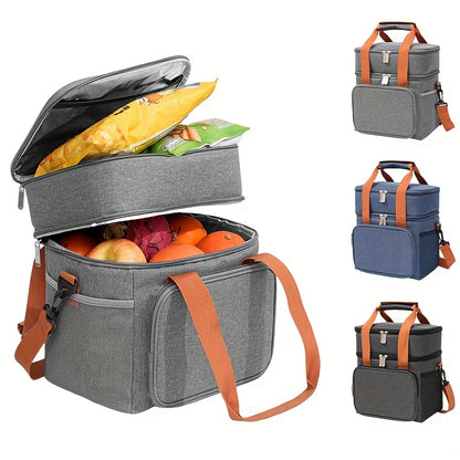 Expandable Double-Layer Insulated Lunch Bag - Leakproof, Durable Cooler Tote for Work, Office, Picnic & Beach - Lightweight with Adjustable Shoulder Strap