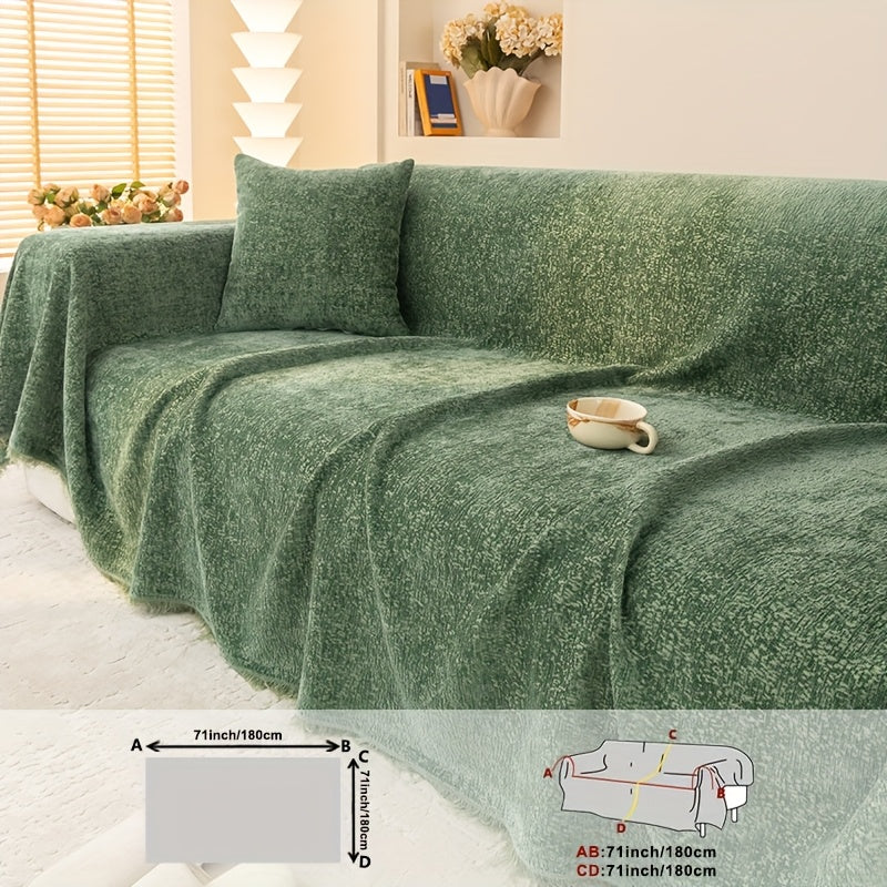 Super Soft Chenille Couch Protector - Durable, Pet-Friendly Solid Slipcover with Fringes for Living Room Decoration