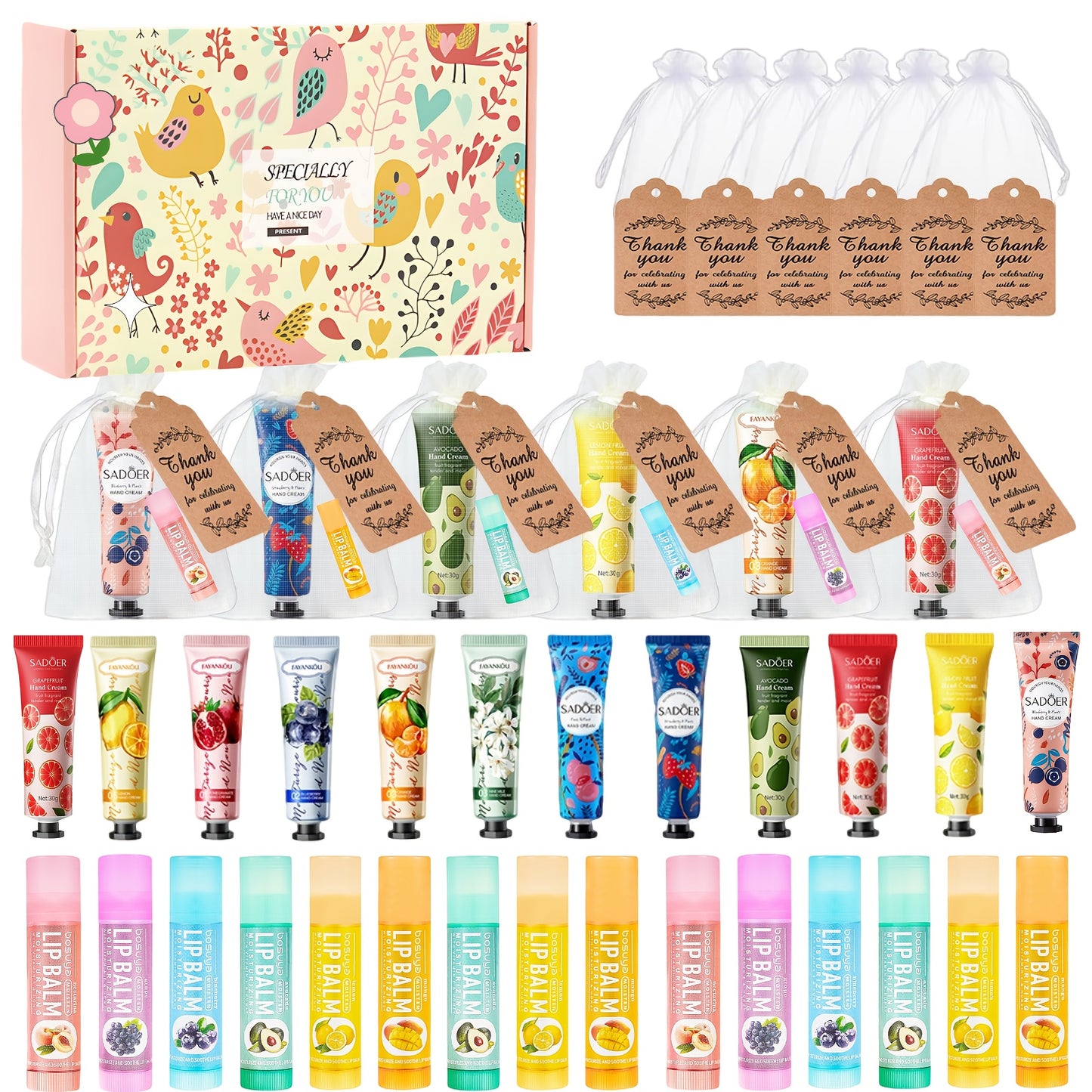 24pcs/box Bulk Gift Set Lip Balm Set And Hand Cream Set Smooth Skin Party Gifts Bride Wedding Gifts For Guests Company Team Building Gifts Distribution Thank You Gifts For Friends