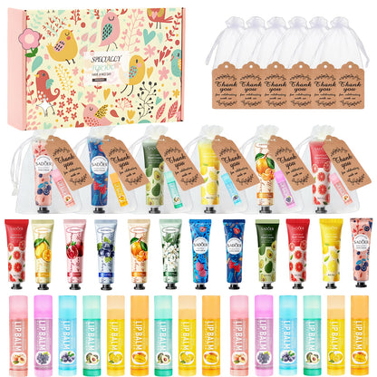 24pcs/box Bulk Gift Set Lip Balm Set And Hand Cream Set Smooth Skin Party Gifts Bride Wedding Gifts For Guests Company Team Building Gifts Distribution Thank You Gifts For Friends