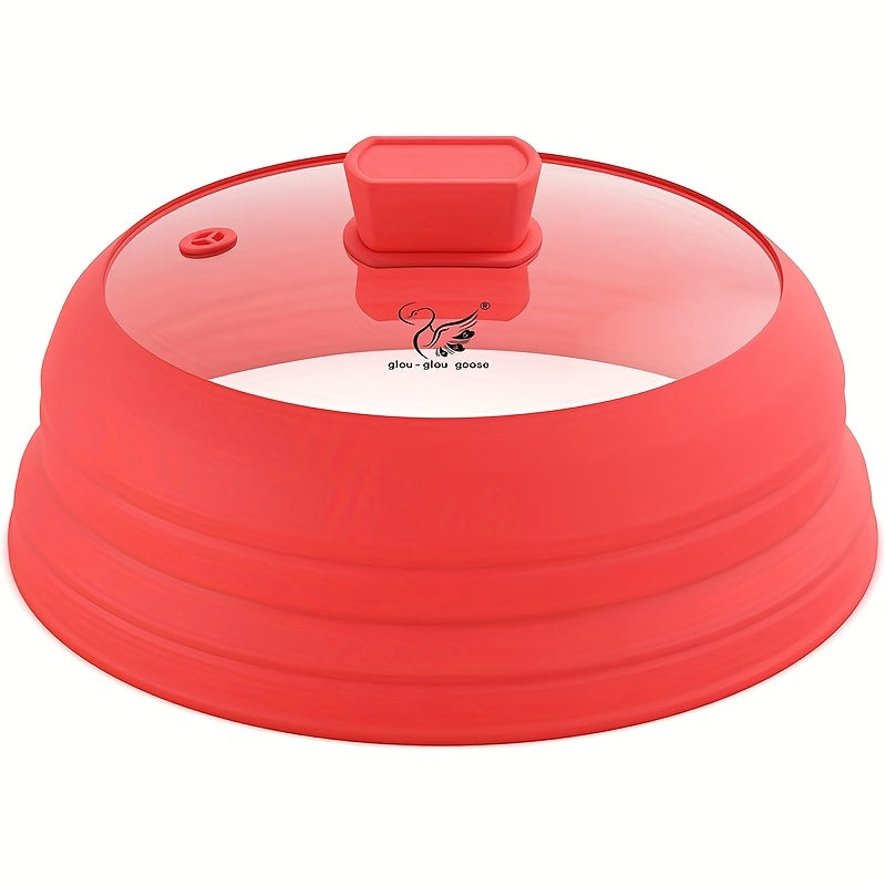 Collapsible Microwave Cover for Food, Designed to Prevent Splatters, Featuring a Silicone Handle. Available in Sizes 9, 10.8, And 11.8 Inches, And in Colors Black, Grey, Red, And Blue