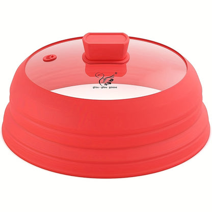 Collapsible Microwave Cover for Food, Designed to Prevent Splatters, Featuring a Silicone Handle. Available in Sizes 9, 10.8, And 11.8 Inches, And in Colors Black, Grey, Red, And Blue
