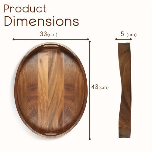Acacia Wood Serving Tray With Handles - 16.5"x13" Round, Decorative Ottoman Tray For Living Room, Coffee Table, Breakfast In Bed, Candle Display, Great For Hollowen Gift, Large Livingroom Center Table Serving Tray, Home Control Tissue Organizer