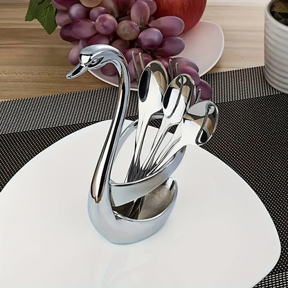 Elegant Stainless Steel Swan-Shaped Cutlery Rack, Modern And Novel Metal Decorative Plate, Creative Design, Suitable for Parties, Weddings And Family Use