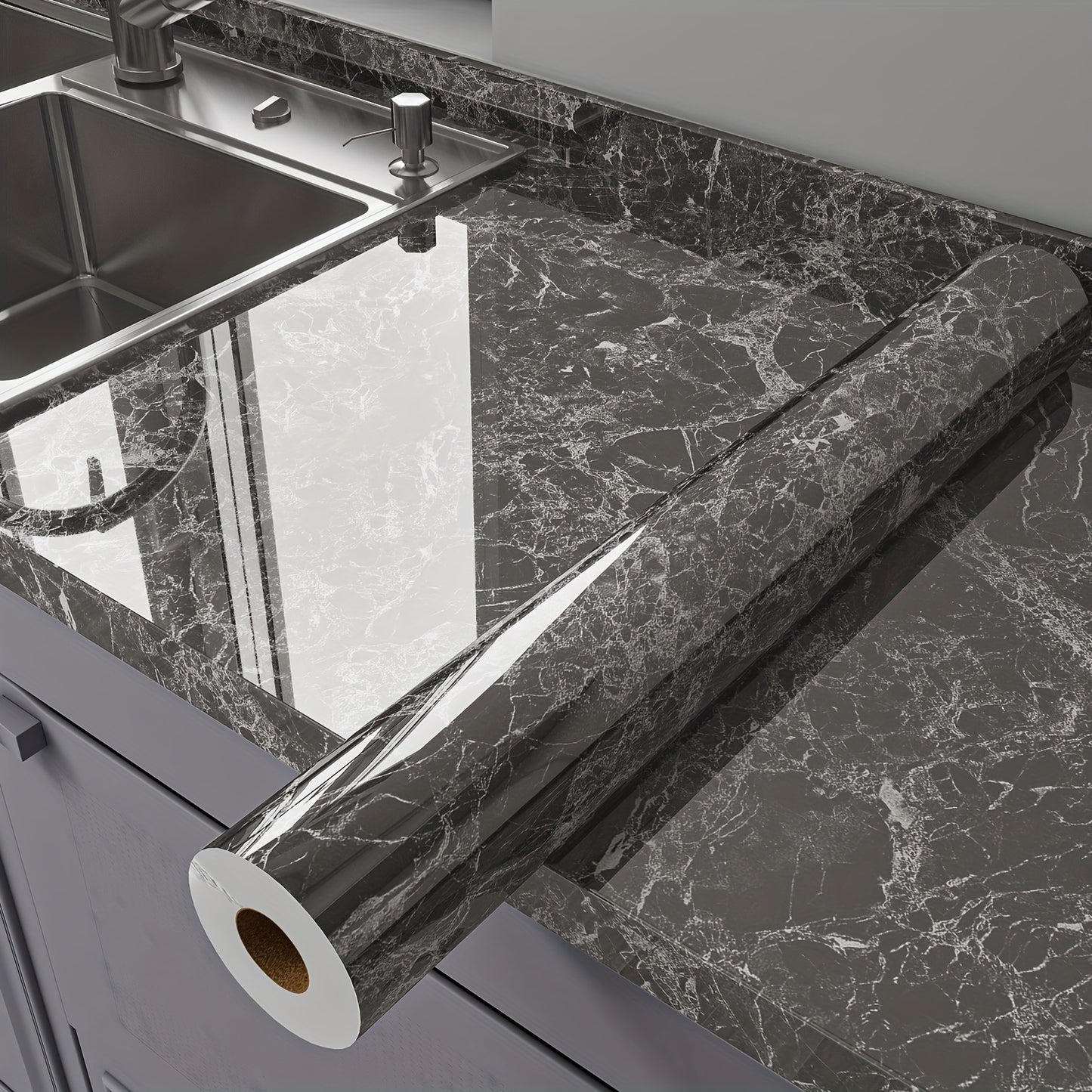 1Roll Peel And Stick Glossy Marble Pattern Wallpaper - Waterproof, Oil-Resistant, Wall And Table Self-Adhesive Stickers - Easy to Install And Home Decor for Kitchen Backsplash, Kitchen Countertop