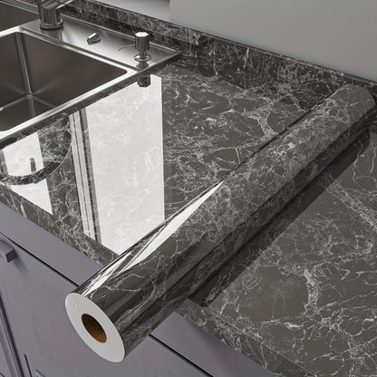 1Roll Peel And Stick Glossy Marble Pattern Wallpaper - Waterproof, Oil-Resistant, Wall And Table Self-Adhesive Stickers - Easy to Install And Home Decor for Kitchen Backsplash, Kitchen Countertop