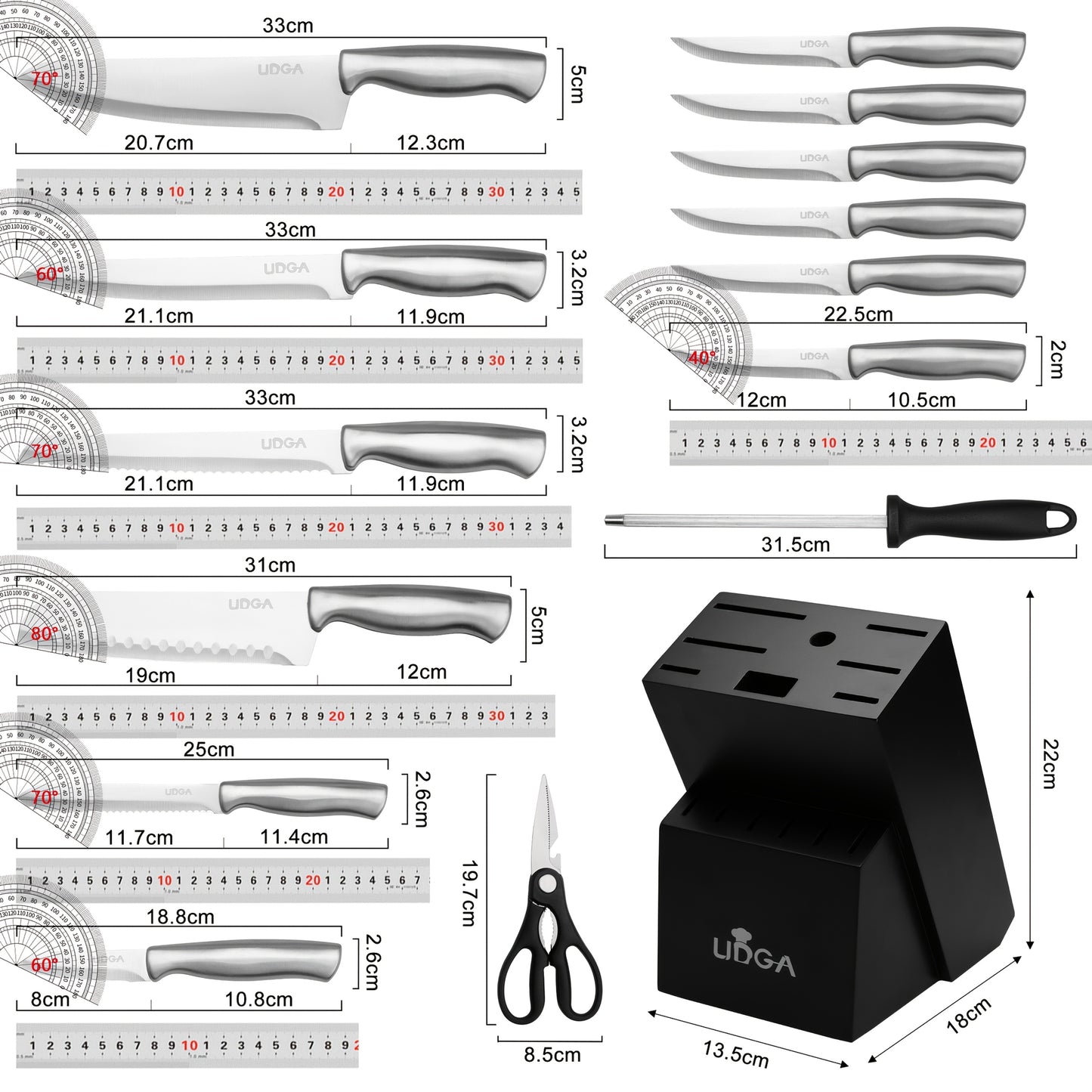 Stainless Steel Kitchen Knife Set Chef Knife Damascus Black Knife Block