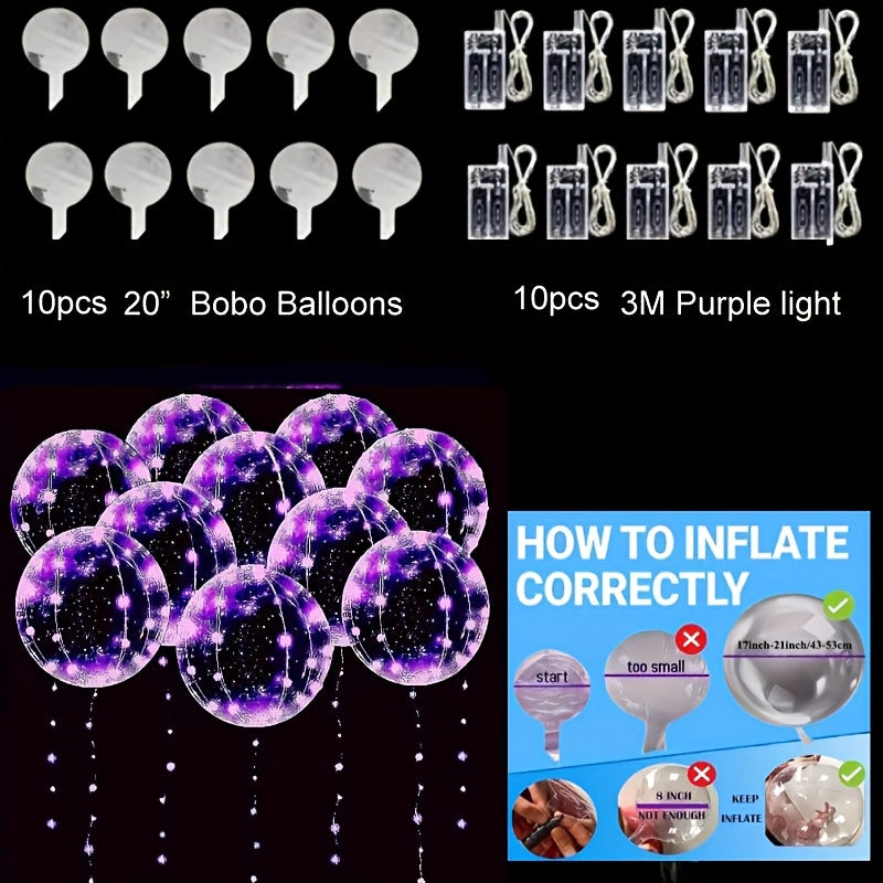20pcs (10pcs LED Lights with 10pcs 20inch LED Light Up Bobo Balloons)String Lights Transparent Balloons for Birthday Wedding Christmas Party Easter Mother's Day Graduation Decor Decorations. 2*AA Batteries And Helium Not Included