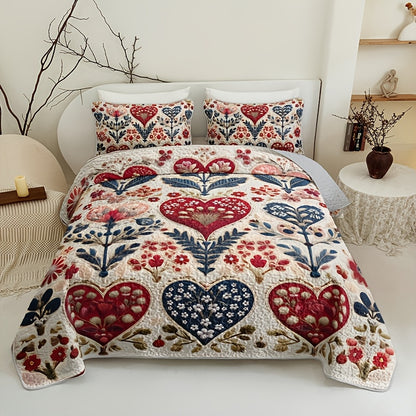 Comforter Set 2 3 Piece Colorful Floral Print Quilt with Pillowcases, Soft Breathable Hypoallergenic Machine Washable Quilted Bed Cover for Twin Full Queen King, Boho Flower Bedding Room Decor