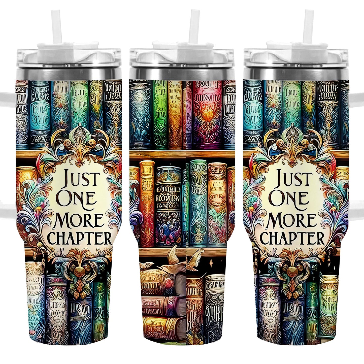 1pc 40oz Vibrant Bookshelf Art Tumbler, Double Wall Vacuum Insulated Travel Mug, Spill Proof Lid, Gift for Dad, Mom, Ideal for Christmas, Father's Day, Birthday Gift, Coffee Cup