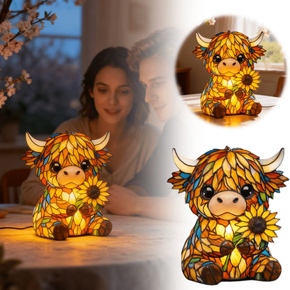 Handcrafted Highland Sunflower Highland Cow Desk Lamp, Powered by USB, Cute Cow-Shaped Night Light. Suitable for Decoration in Bedrooms And Living Rooms. It Is an Ideal Gift for Friends, Family And Loved Ones