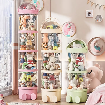 Round Plastic Doll Storage Box with Lid, Multi-Functional Storage Box, Easy to Move, Layered Storage, Stuffed Animal Storage Tube for Plush, Dolls And Miscellaneous Items, Ideal Halloween And Christmas Gift
