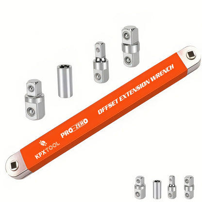 Ratchet Wrench Set 2-in-1 Multi-Function Offset Extension | 1/2" 1/4" 3/8" Square Head Adapters | 180° Swivel High Torque Non-Slip Handle | Durable Metal Automotive Repair Hand Tool