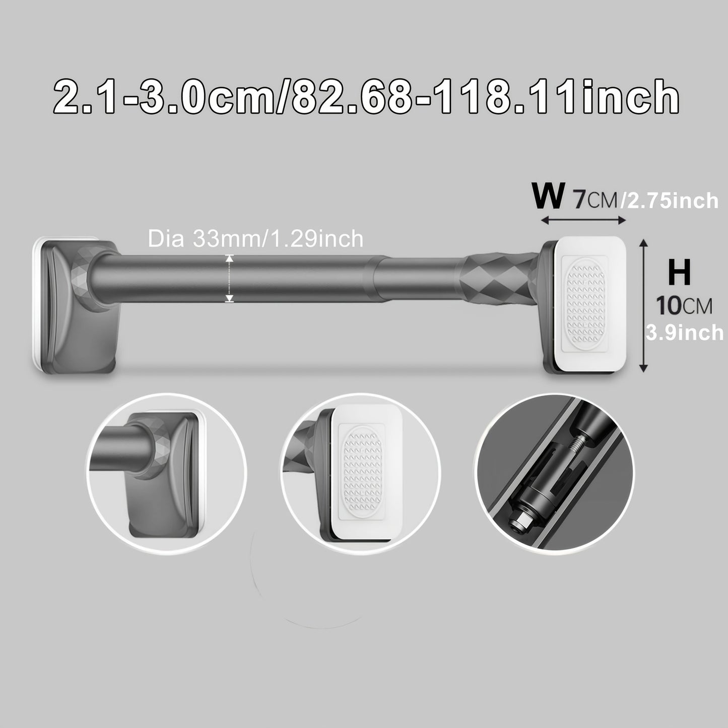 15.75inch - 196.85inch No Drilling Curtain Rail 33Mm Diameter Telescopic Shower Curtain Rod, Extendable Telescopic Rod, Long Adjustable Curtain Rod for Large Windows