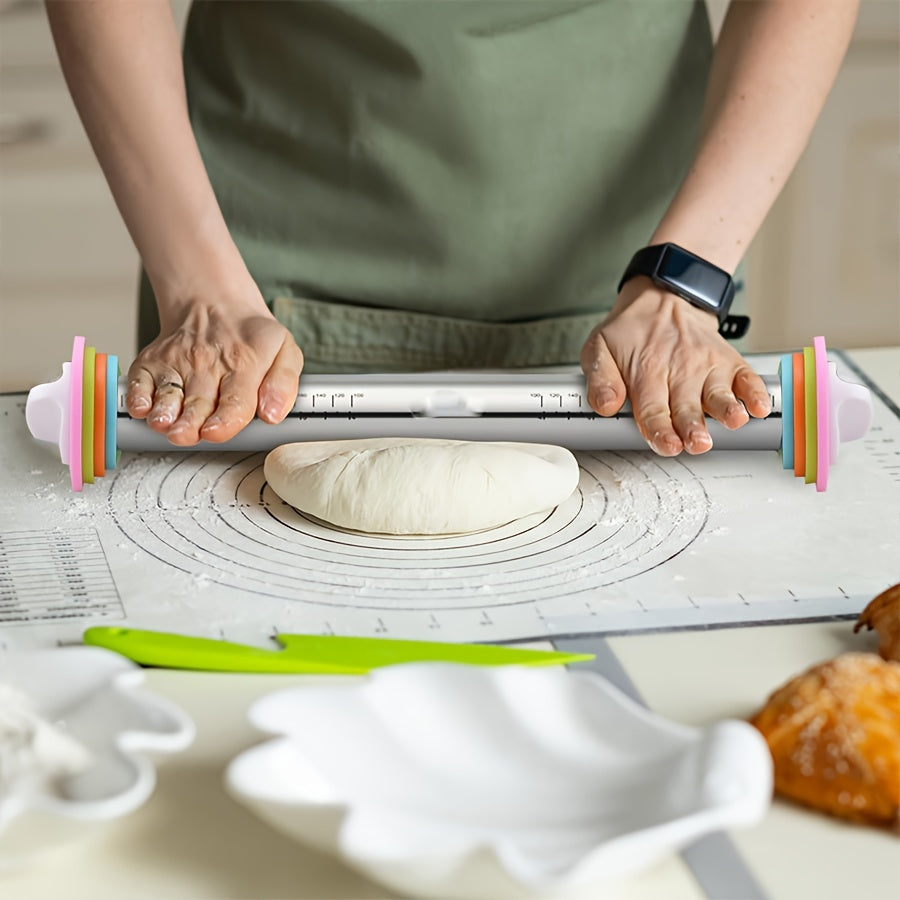 1pc Adjustable Stainless Steel Rolling Pin | Multi-Use Dough Roller with Thickness Guide | Ideal for Baking, Pizza And Holiday Pastries
