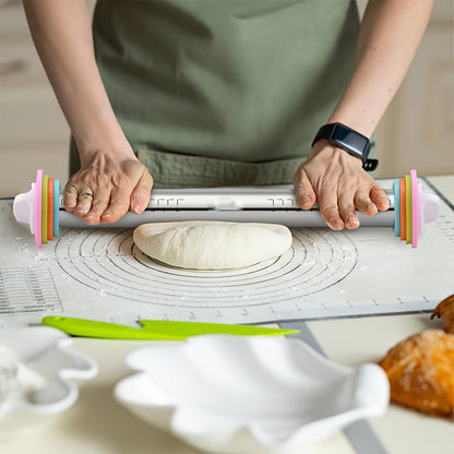 1pc Adjustable Stainless Steel Rolling Pin | Multi-Use Dough Roller with Thickness Guide | Ideal for Baking, Pizza And Holiday Pastries