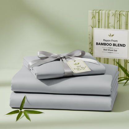 Lux Decor 3/4 Pieces Bamboo Blend Sheet - Polyester & Bamboo Viscose Cooling Bed Sheets, Skin Friendly & Machine Washable Bed sheets Set - Up to 16 Inches Deep Pocket Included 1 Flat 1 Fitted 2 Pillowcases Hotel & Bedroom Accessories