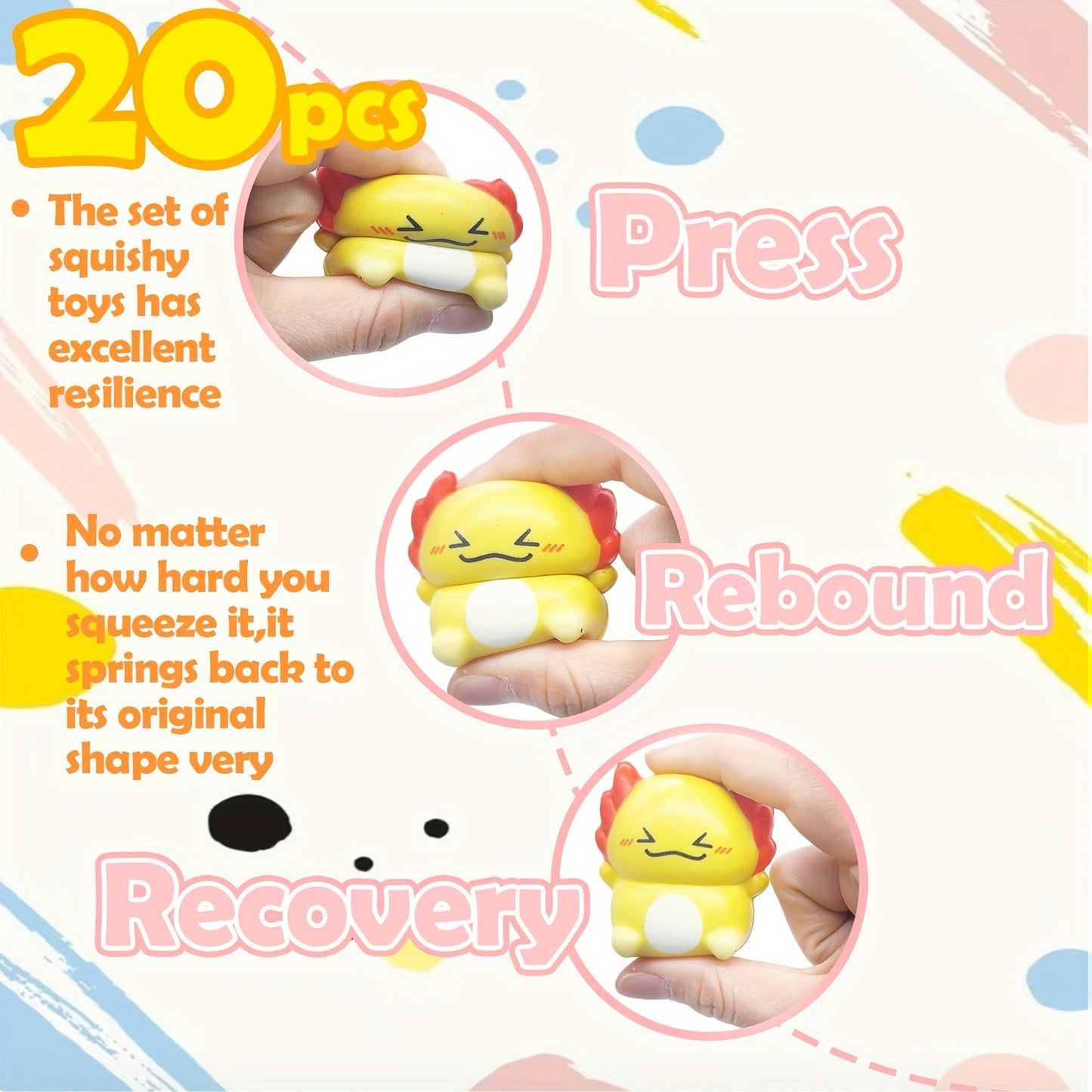 Gift for Her/Him 20 Pack Axolotl Slow Rise Toys Set:Slow-Rise(Individually Wrapped)Small Foam Squishies Toys Ice-Cream Shape Squishy Toy Squeeze Sensory Tall Fun Axolotl Fidget Toys for Kids' Parties & Goodie Bags