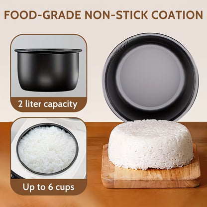 [Multifunctional Rice Cooker] Compact 2L (4 Cups) Multifunctional Rice Cooker -10in 1 Mini Rice Cooker, Suitable for Perfect Rice, Soup, Stew, Oatmeal, Cake, And Steamed Vegetables | Perfect for Small Kitchens, Dormitories, And Apartments