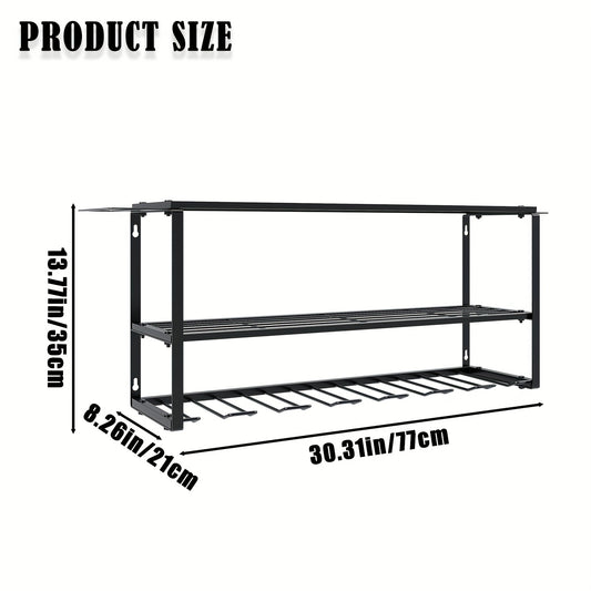 Power Tools Storage Rack, Wall Mount-150 Lb. (68 Kg) Load Bearing 3-Story Storage Rack with 7 Bit Holders for Drilling Tools. Heavy-Duty Iron Garage Tool Storage Workshop Shed Nail Board Basement, Storage Racks