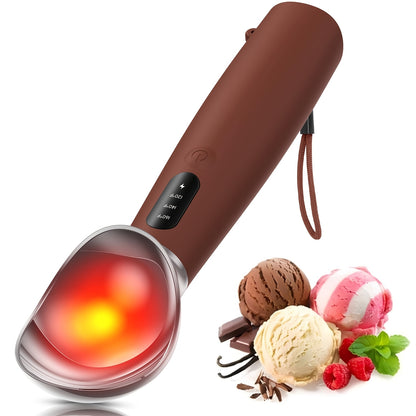Heated Ice Cream Scoop, Electric Ice Cream Scoop with 3 Temperature Settings (120°F/140°F/160°F) for Rock-Hard Ice Cream, USB-C Rechargeable, Ice Cream Scoop Heating, IPX7 & Easy Clean, Ergonomic Design, Gift
