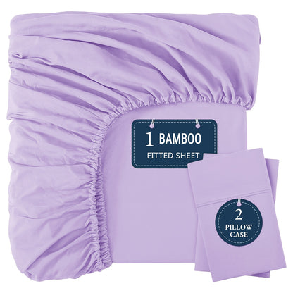 Bamboo Sheets Sets, Cooling, Breathable, Soft, Deep Pocket, Queen Size Extra Thick 3pcs Set (1 Fitted Sheet, 2 Pillowcases), Bottom Sheet, Fits Mattress Up To 15" Deep - Sepia Rose