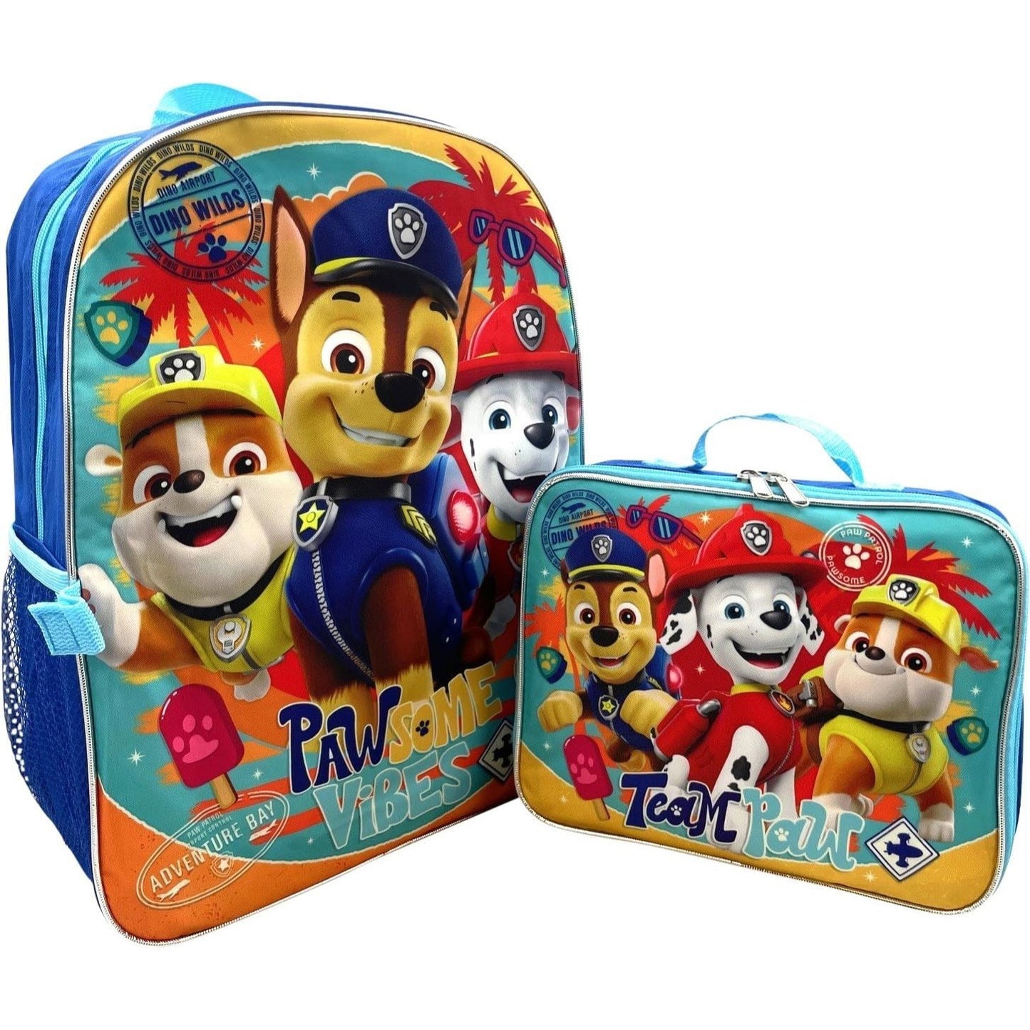 Paw Patrol Boy's 16 Inch Backpack With Removable Matching Lunch Box Set (Red-Blue)