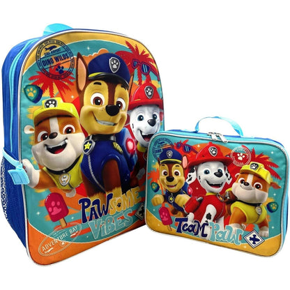 Paw Patrol Boy's 16 Inch Backpack With Removable Matching Lunch Box Set (Red-Blue)