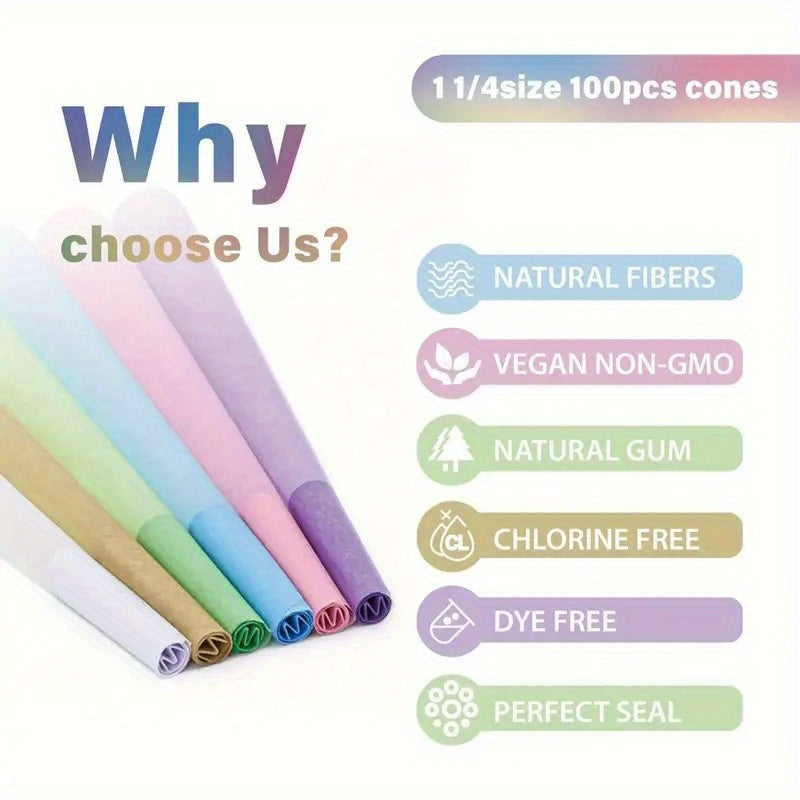 Pre-Rolled Cones 100 Pack King Size 109mm – Tapered Paper Cones with Filter Tips & Packing Tubes Included, Mixed Color, Ready to Fill
